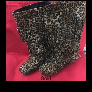 5.5 available. Leopard print fringe tall  boots.